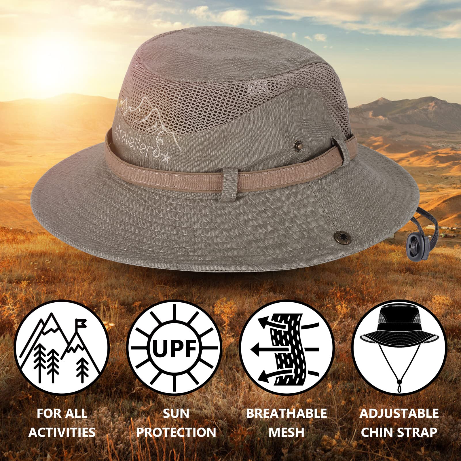 UPF 50+ Sun Hat for Men & Women - Wide Brim Fishing Bucket Hat with Neck Flap, Safari Boonie Hat for Outdoor Activities, Beach, Hiking, and Travel