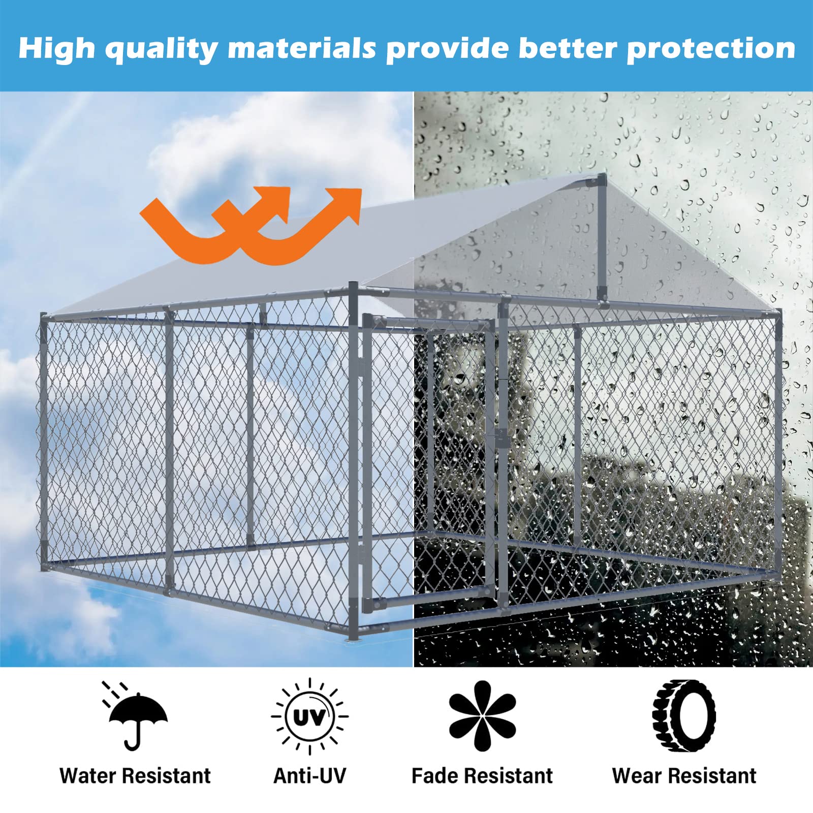Heavy Duty Large Outdoor Dog Kennel - Extra Wide Metal Dog Cage with Waterproof Cover for Backyard, Farm & Patio - Durable Pet House for Big Dogs (Silver) - Perfect for Training, Travel & Outdoor Shelter