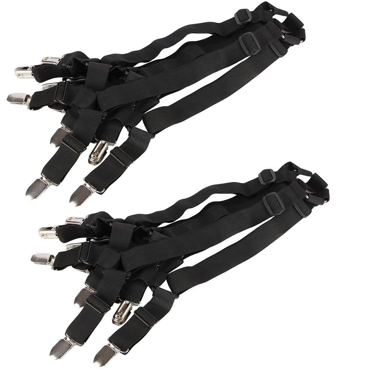 Adjustable Elastic Bed Sheet Straps - Queen/King Size, 2 Pack (Black) for Secure Fit on Round & Square Mattresses