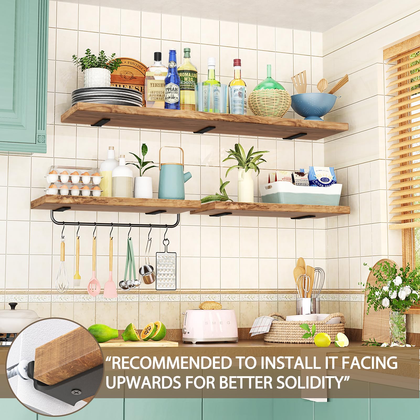 Goovilla 6 Inch Heavy Duty Floating Shelf Brackets (6 Pack) - 160 lb Load Capacity, Black Metal Wall Shelving Supports for Wood Shelves - Perfect for Home Office, Kitchen, Garage & DIY Storage Solutions