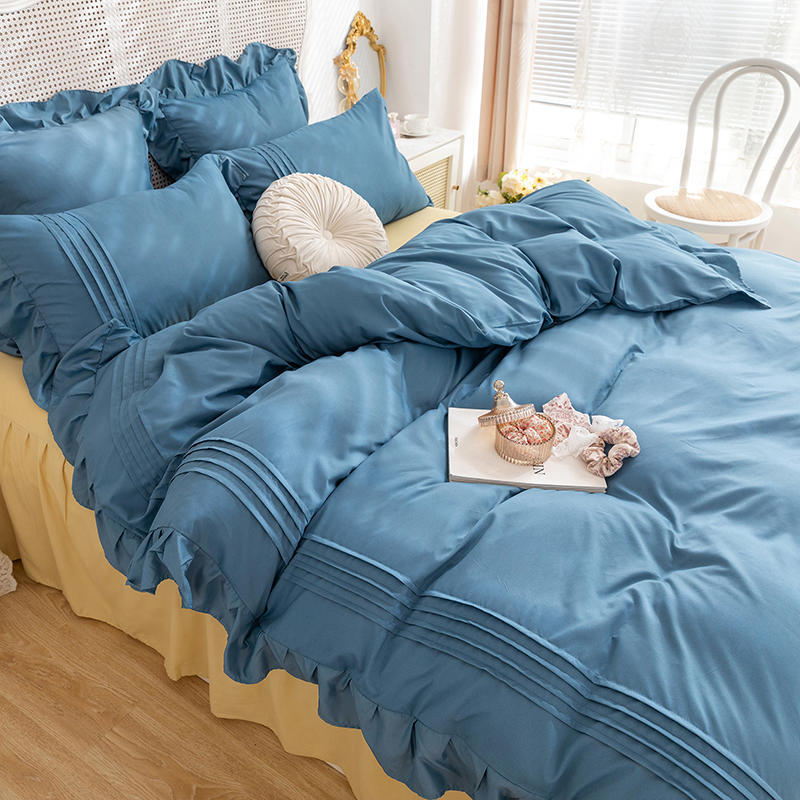 French Style Princess Ruffle Cotton Bed Skirt - Luxury Bedding Set with Elastic Fitted Design (1060) - Perfect for Girls' Bedrooms, Guest Rooms & Nursery Decor