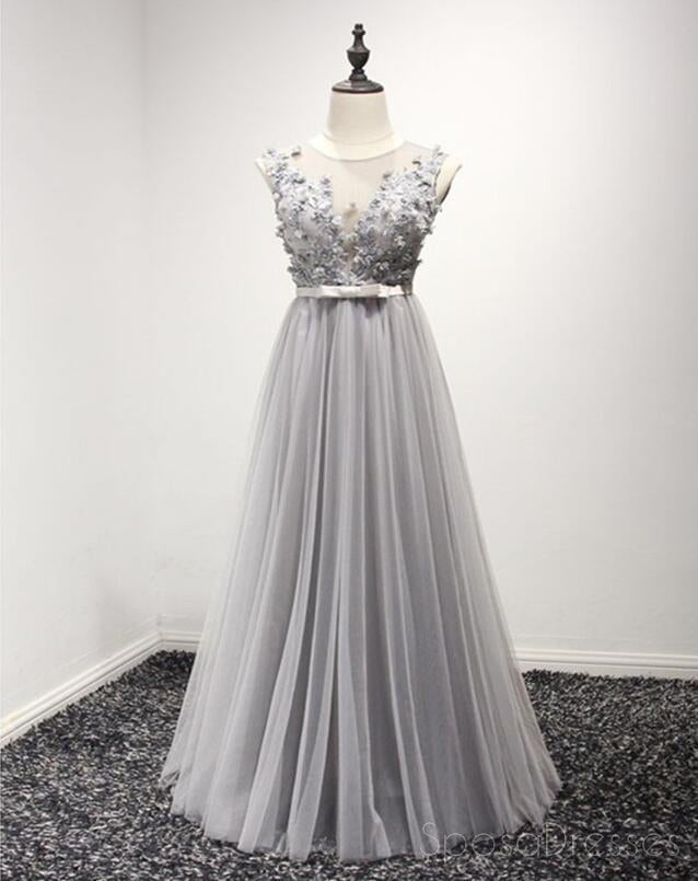Elegant Gray Lace Beaded Tulle Evening Prom Dress for Women - Custom Long Formal Gown for Homecoming, Ball & Special Occasions | Style 17144