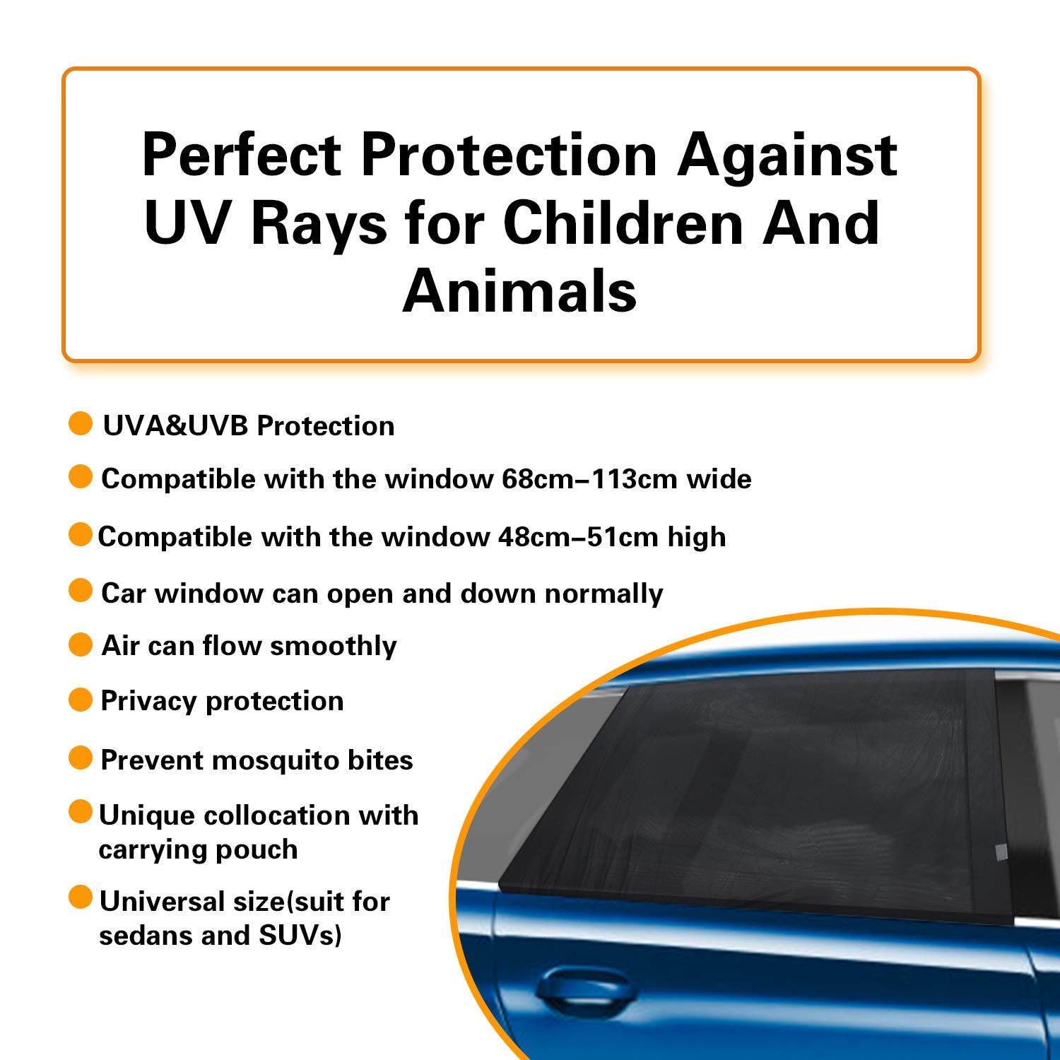 ANKIA 2 Pack Static Cling Car Window Shades for Front & Rear - UV Protection Polyester Mesh Sun Shades for Baby & Kids - Perfect for Road Trips, Summer Driving & Family Travel