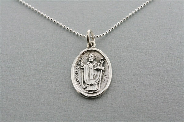 Saint Nicholas of Bari Pendant on 55cm Ball Chain - Religious Jewelry for Men & Women, Perfect for Gifts, Baptism, and Daily Wear
