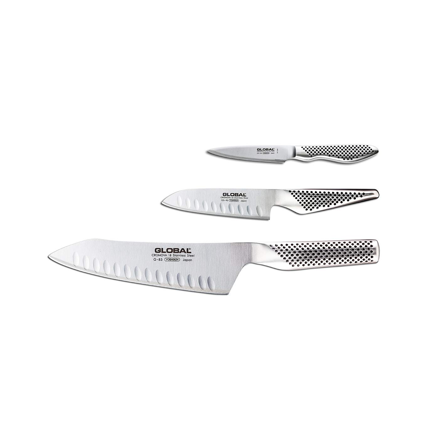Premium Stainless Steel 3-Piece Knife Set - Global Classic G-833890 - Sharp Kitchen Knives for Slicing, Dicing & Chopping - Perfect for Home Chefs & Professional Cooking
