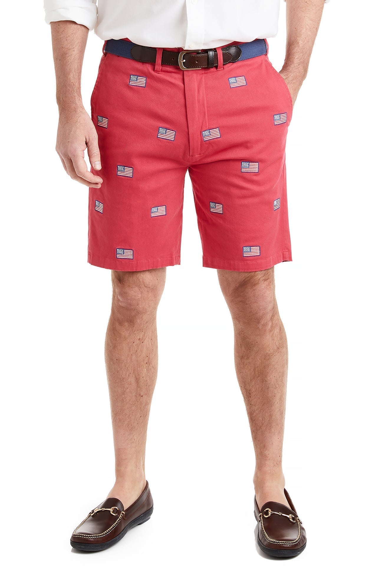 Cisco Short Hurricane Red with American Flag - Patriotic Men's Casual T-Shirt for 4th of July, BBQ, and Outdoor Events