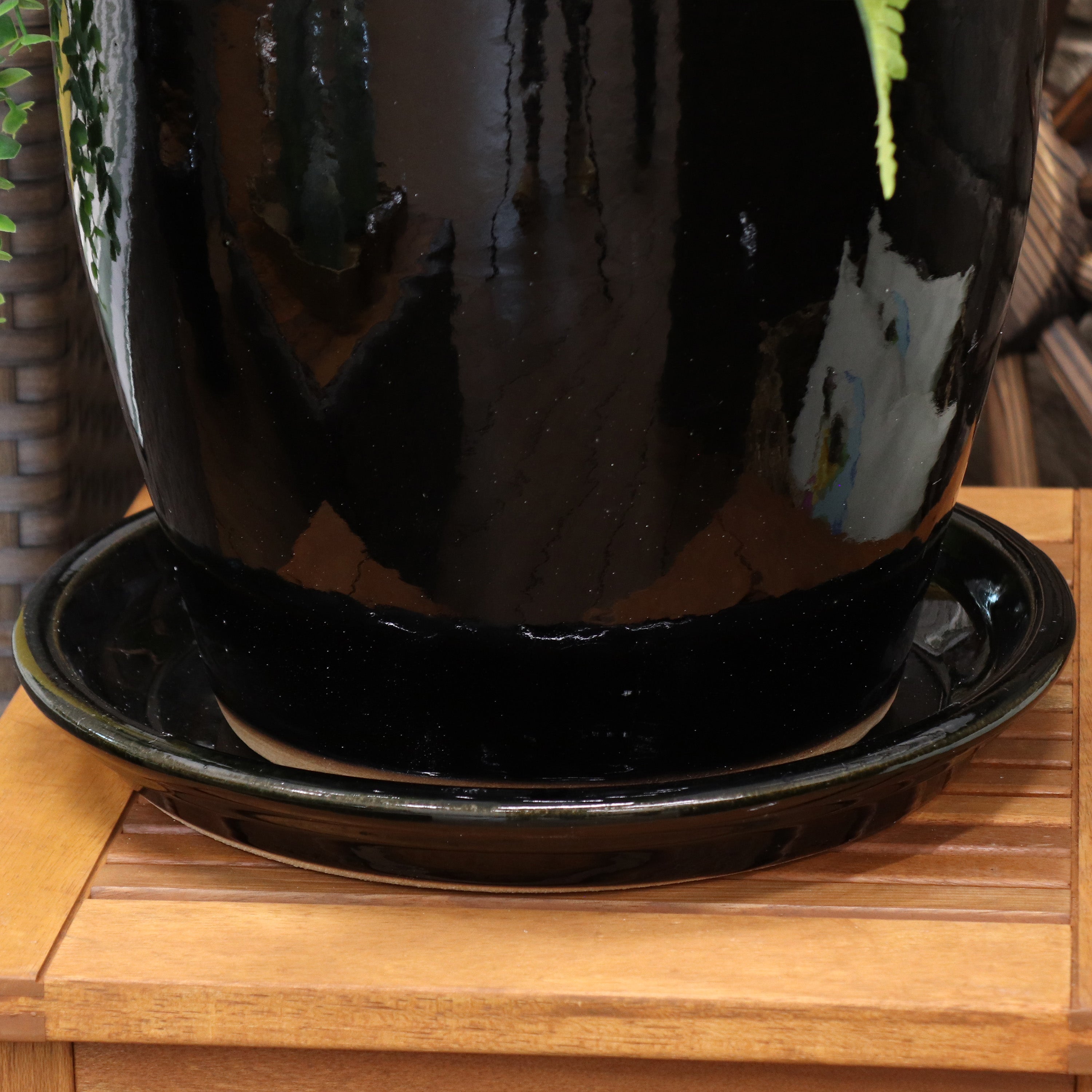 Sunnydaze Set of 2 Glazed Ceramic Planter Saucers - 6 Inch Flower Pot Trays for Indoor & Outdoor Plants - Perfect for Drainage and Protecting Surfaces
