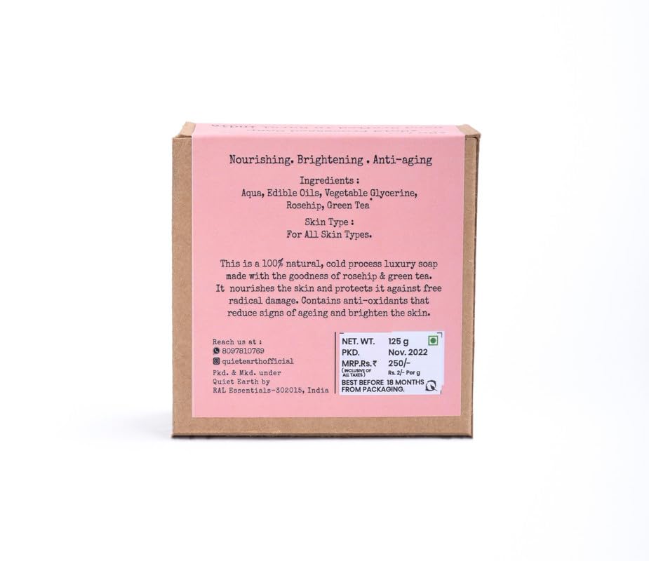 Organic Rosehip & Green Tea Cold Processed Soap - Handmade Luxury Bar for Women & Men | All Skin Types, Dark Spot & Acne Treatment, Smooth Glowing Skin | Perfect for Daily Bath, Spa Day & Gift Giving - 125g