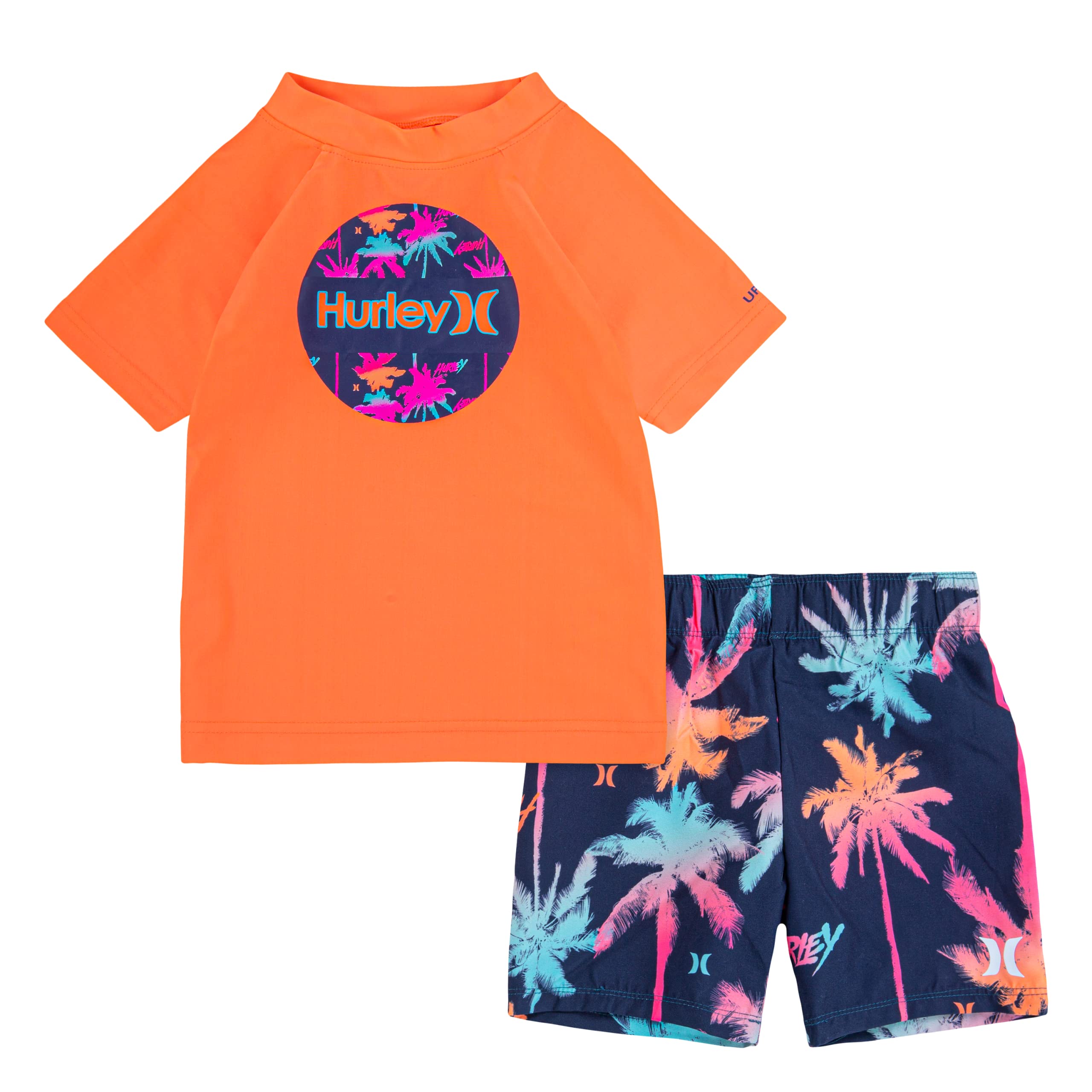 Hurley Boys' 2-Piece Swim Suit Set - Quick Dry Swim Trunks & Rash Guard for Kids - Perfect for Beach, Pool & Summer Water Activities