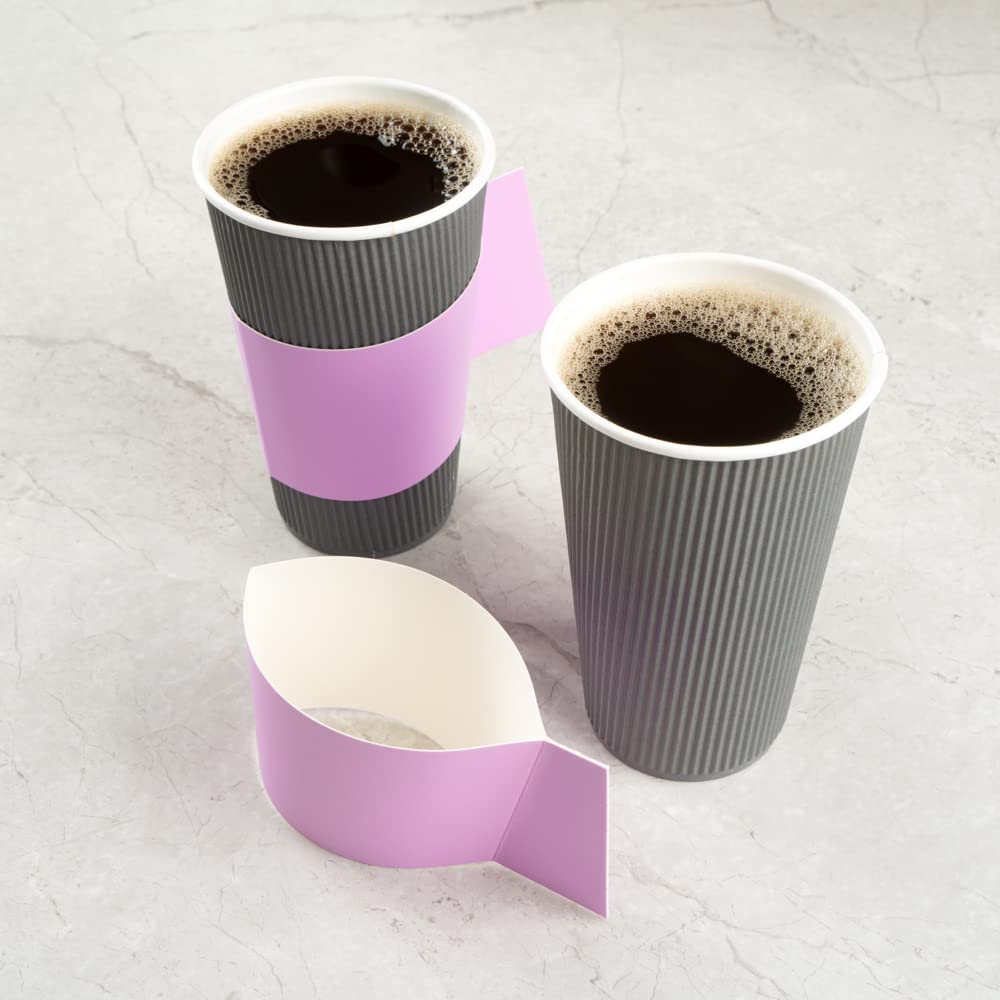 Restpresso 1000 Disposable Hot Coffee Cup Sleeves with Handle - Fits 12oz, 16oz & 20oz Cups | Lavender Paper Coffee Jackets for Restaurants, Cafes & Takeout (Cups Sold Separately) - Perfect for Coffee Shops, Office Break Rooms & Catering Events