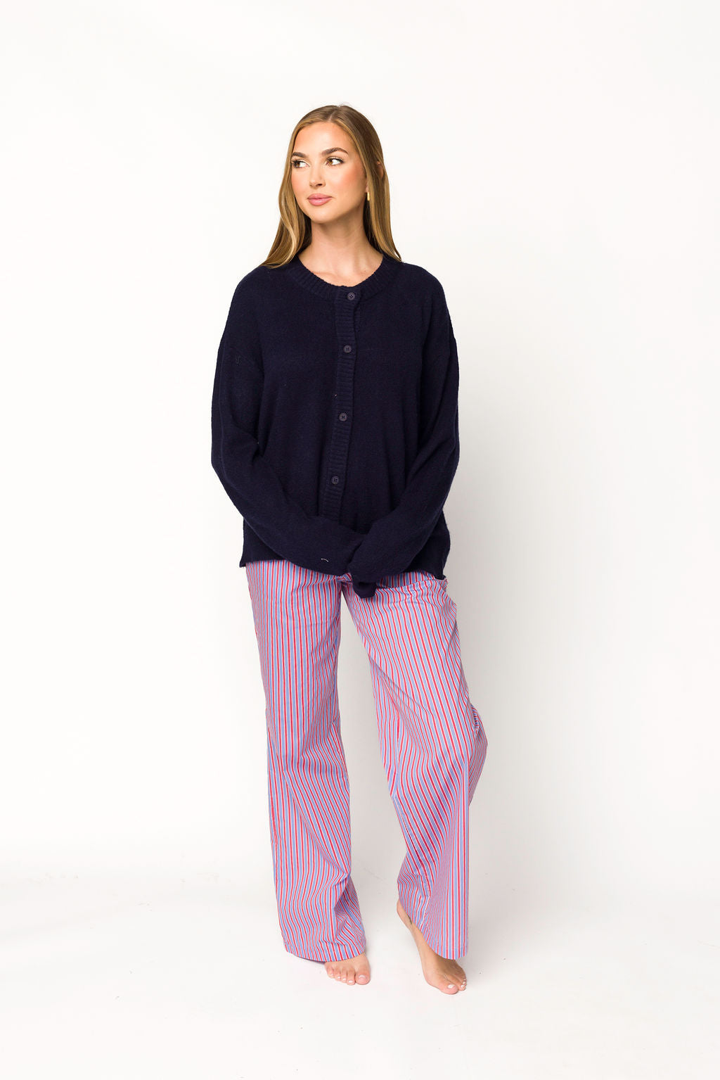 Soft & Cozy Shea Striped Pajama Pants for Women - Blue & Red Plaid Sleepwear - Perfect for Lounging, Sleepovers & Relaxing at Home