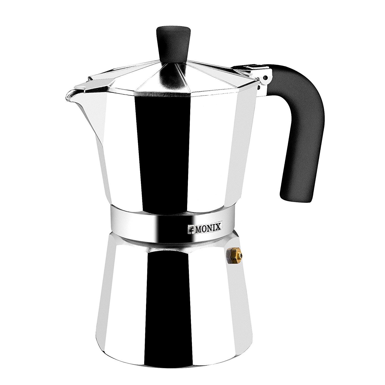 Monix Vitro Express Italian Aluminum Stovetop Espresso Maker - 3 Cup, Silver - Perfect for Home, Office & Camping Coffee Brewing