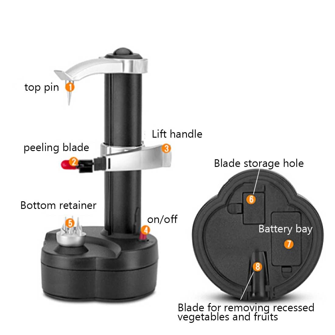 Electric Potato Peeler - Stainless Steel Automatic Rotating Vegetable & Fruit Peeler Machine for Kitchen - Perfect for Home Cooking, Restaurants & Meal Prep (Black)