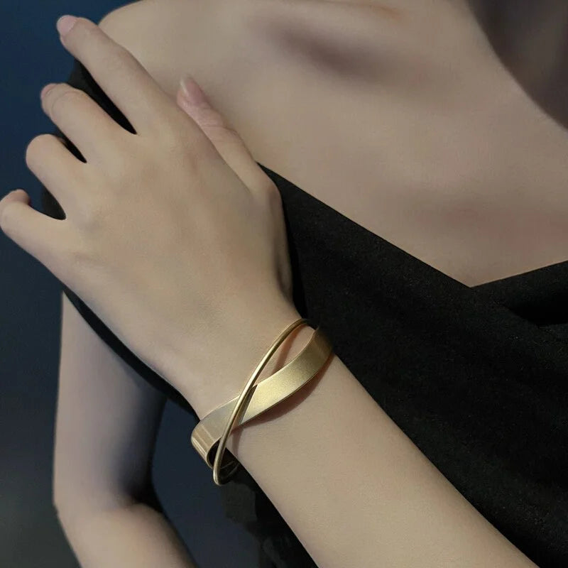 Light Luxury Matte Finish Mobius Bangle Bracelet - Elegant Mobius Cuff Jewelry for Women | HB685 | Perfect for Everyday Wear, Office & Special Occasions