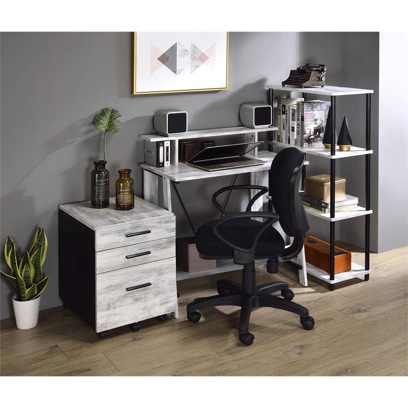 Acme Nypho Wooden 2-Tier Writing Desk - Antique White & Black Finish | Home Office Study Desk for Small Spaces, Dorm Rooms & Workspaces