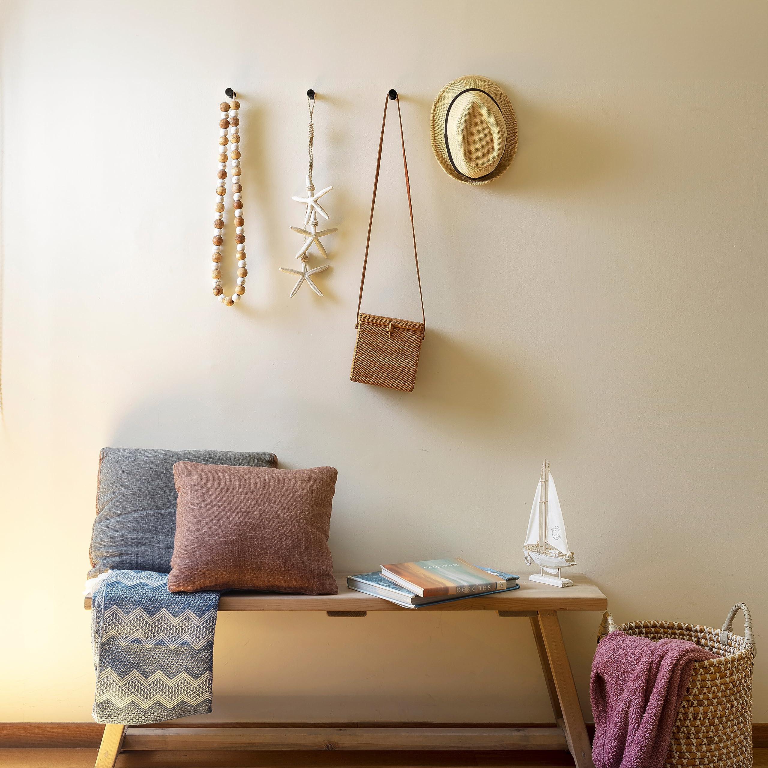 Handmade Wooden Wall Hooks for Hats, Coats & Towels - 4 Pack Natural Wood Coat Hooks Wall Mounted - Rustic Bathroom & Entryway Organizer for Hanging Accessories (Black)