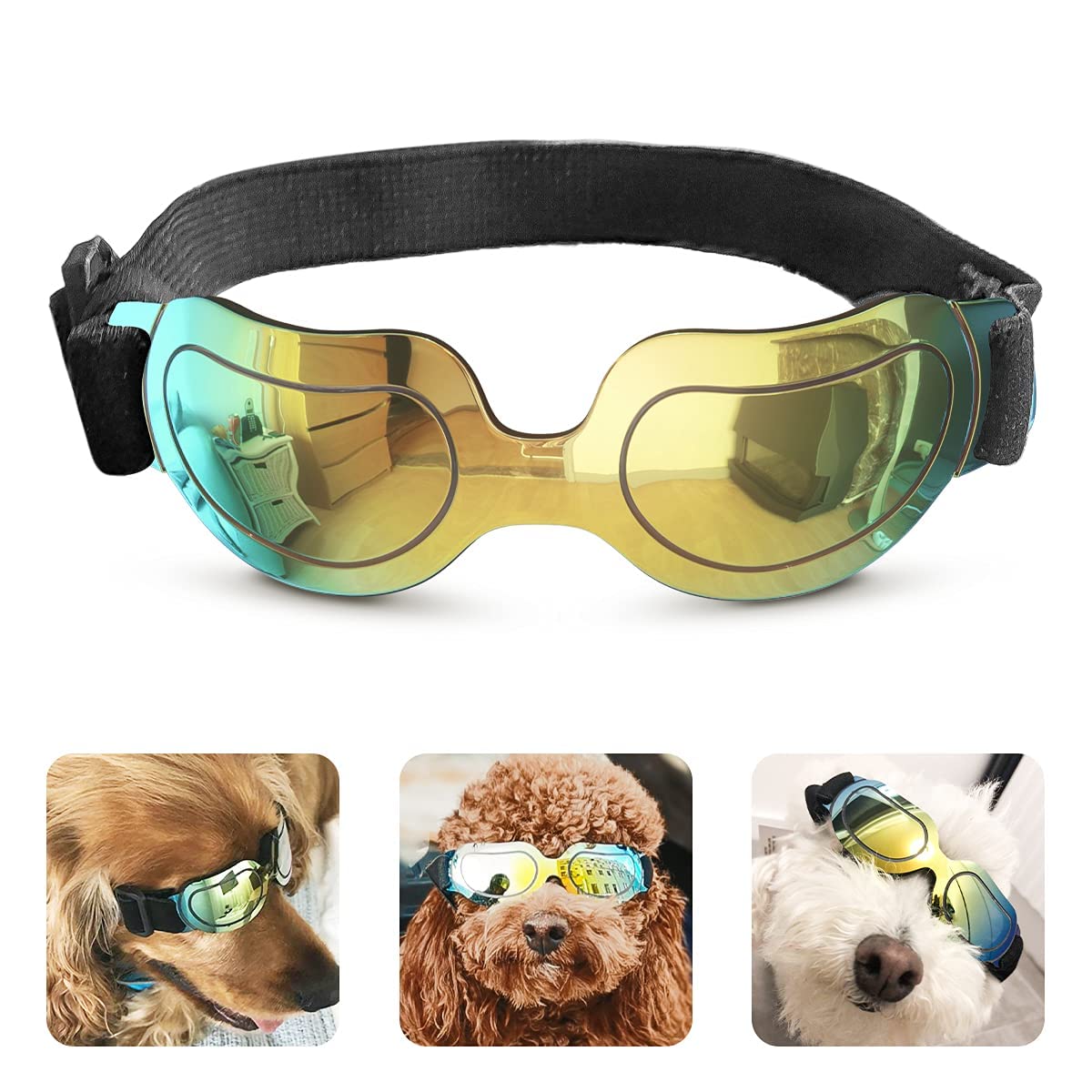 **PEDOMUS Dog Sunglasses for Small Dogs - UV Protection Adjustable Dog Goggles, Yellow Lens for Eye Safety - Perfect for Outdoor Adventures, Hiking & Beach Trips**
