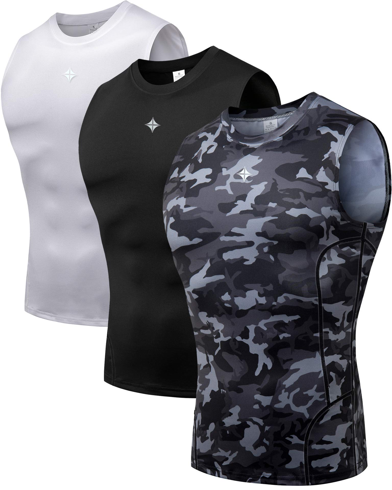 Milin Naco Men's Sleeveless Compression Shirts - UPF 50+ Dry Fit Workout Undershirt & Rash Guard for Gym, Running, Cycling & Outdoor Sports