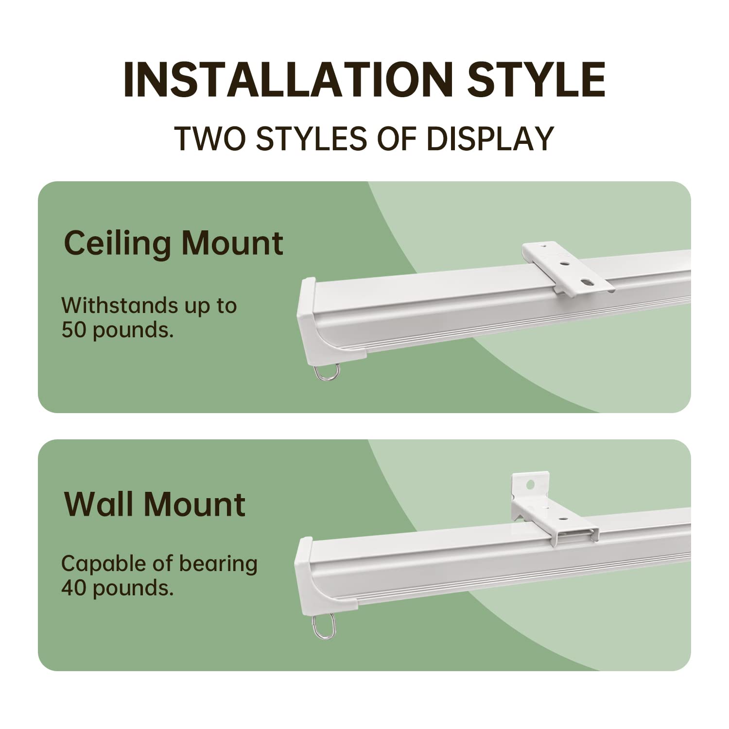 Heavy-Duty Ceiling & Wall Mounted Curtain Track Rail System - White (3ft to 18ft Adjustable) for Living Room, Bedroom, Shower Room Divider & Home Partition