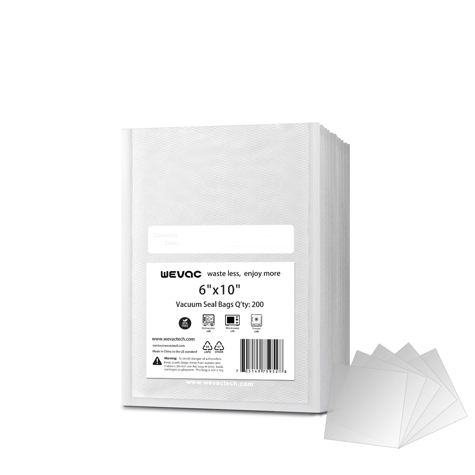 Premium 6x10 Inch Vacuum Sealer Bags - 200 Count Heavy Duty Commercial Grade Food Storage Bags | BPA Free | Ideal for Vacuum Sealing, Meal Prep, Sous Vide & Long-Term Food Preservation | Compatible with FoodSaver, Seal-a-Meal & Weston Vacuum Sealers