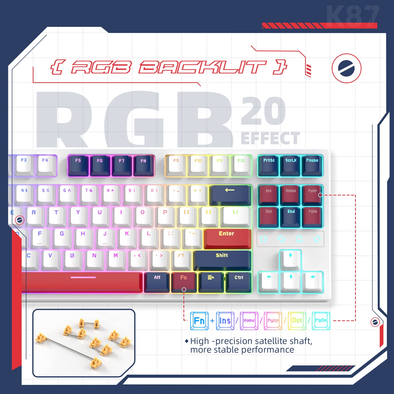 MAMBASNAKE K87 TKL Hot Swappable Wireless Mechanical Gaming Keyboard - Custom Coiled USB-C Cable, Triple Mode (2.4Ghz/Bluetooth 5.0/Wired), Red Switches, 20 RGB Backlit, 3000mAh Battery - Perfect for PC Gaming, Office Work & Typing Enthusiasts