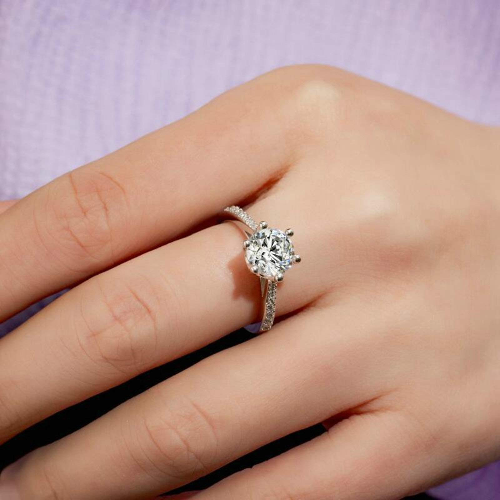 Daesar 925 Sterling Silver Promise Ring for Women - Round White Cubic Zirconia Wedding Band, Engagement Ring, Anniversary Gift (Perfect for Proposals, Valentine's Day & Special Occasions)