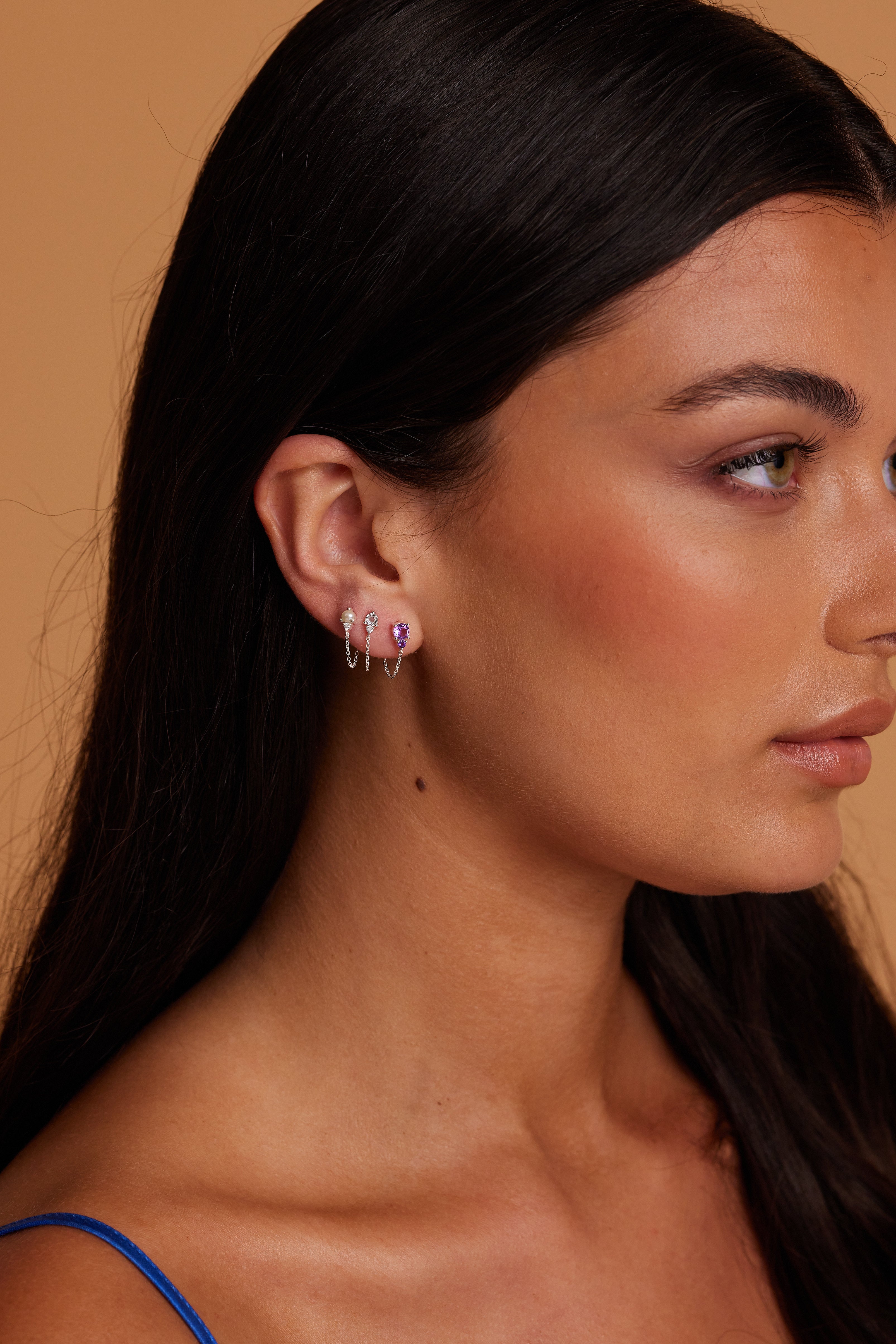 February Birthstone Silver Stud Earrings - Ombre Amethyst Jewelry for Women | Perfect Gift for Valentine's Day, Anniversary & Special Occasions
