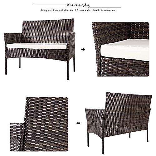 4-Piece Outdoor Patio Furniture Set - PE Wicker Rattan Sofa with Cushions & Tempered Glass Coffee Table - Brown - Perfect for Garden, Poolside, and Backyard Relaxation