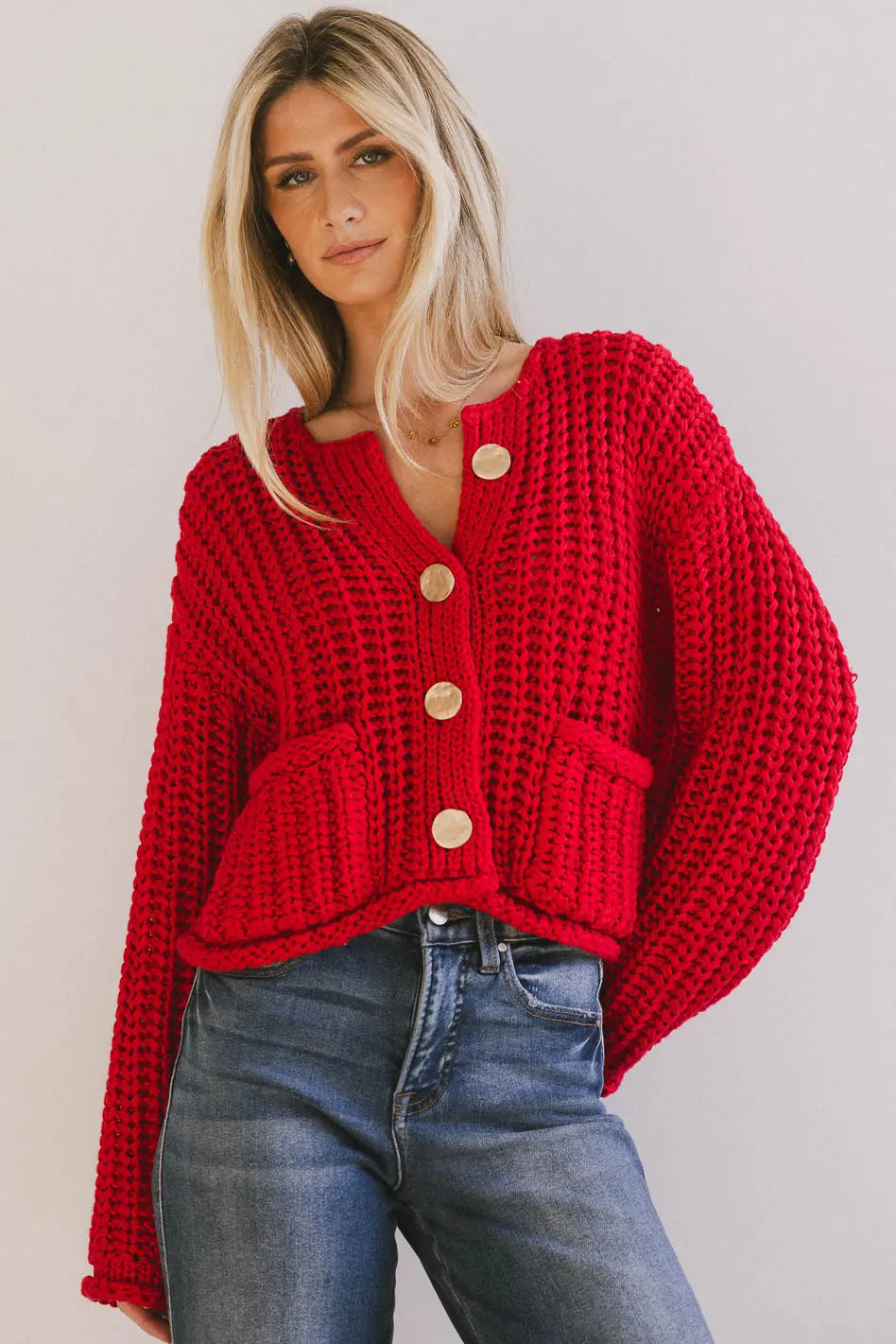 Janelle Knit Cardigan in Red | Cozy Women's Sweater | Perfect for Fall & Winter Outfits | FINAL SALE