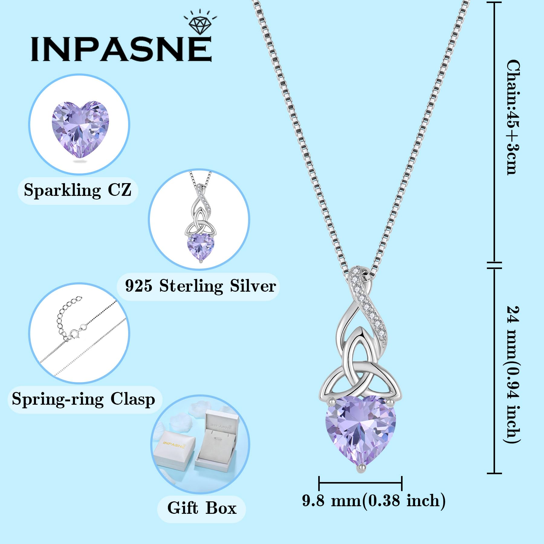 Celtic Knot Jewelry Set for Women - 925 Sterling Silver Irish Necklace & Alexandrite Dangle Earrings - June Birthstone Gift for Mom - Perfect for Weddings, Anniversaries & Special Occasions