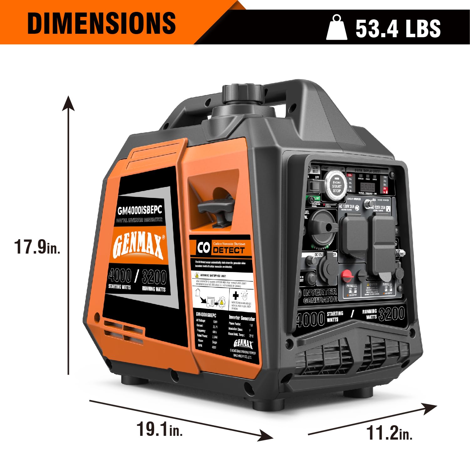 GENMAX Portable Inverter Generator - EPA Compliant, Eco-Mode, Ultra Lightweight & Quiet - Perfect for Home Backup Power, RV Camping & Outdoor Adventures