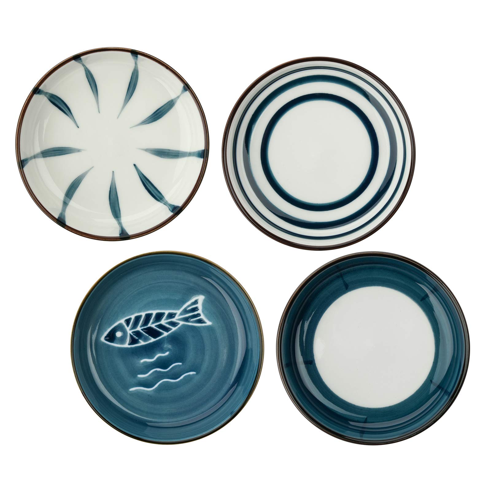 Japanese Style Ceramic Sauce Dishes Set of 4 - Perfect for Soy Sauce, Appetizers & Sushi Dining