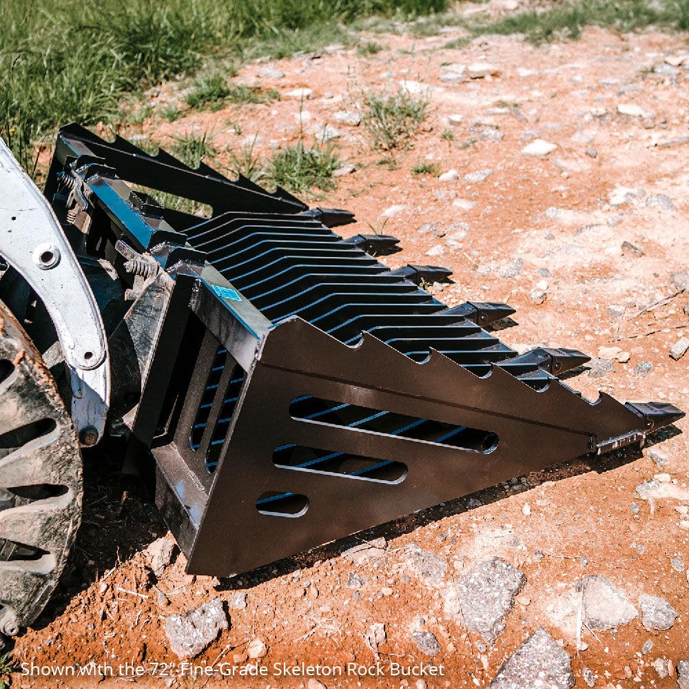 Titan Attachments 60in Heavy Duty Skeleton Rock Bucket with Bolt-On Teeth - Skid Steer Quick Tach Compatible - Reinforced Side Cutters - Perfect for Landscaping, Construction & Material Handling