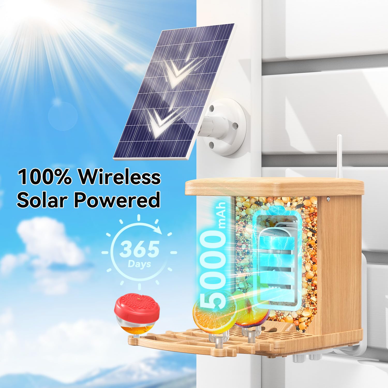 AI-Powered Smart Bird Feeder with 2K HD Camera & Solar Panel - Wireless Outdoor Hummingbird Feeder with Auto Recording, Bird Identification & Live Streaming - Perfect Gift for Bird Lovers & Nature Enthusiasts (Great for Backyard Birdwatching & Wildlife Monitoring)