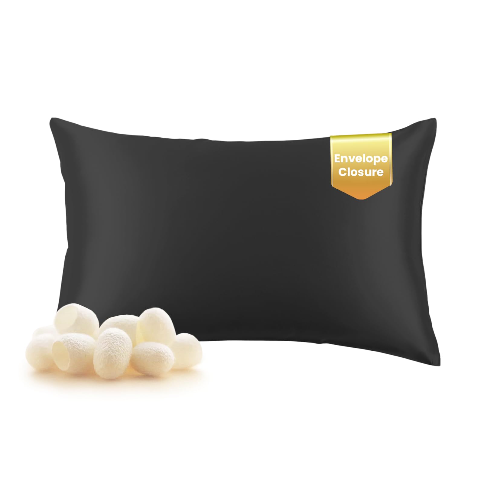THXSILK 100% Natural Mulberry Silk Pillowcase for Hair and Skin Care - 19 Momme Luxury Silk Pillow Cover with Envelope Closure (King Size, Black) - Perfect for Beauty Sleep, Anti-Aging & Hair Protection