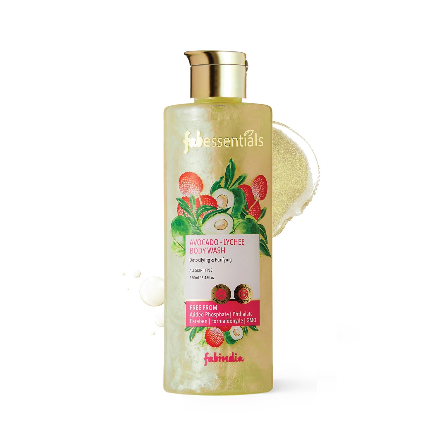 Fabessentials Avocado Lychee Body Wash - 250ml | Almond Oil Infused | Detoxifying & Purifying Body Wash for Daily Skin Cleansing | Rejuvenating & Moisturizing Body Lotion with Deep Nourishment & Skin Brightening | Perfect for Shower, Spa & Daily Skincare Routine