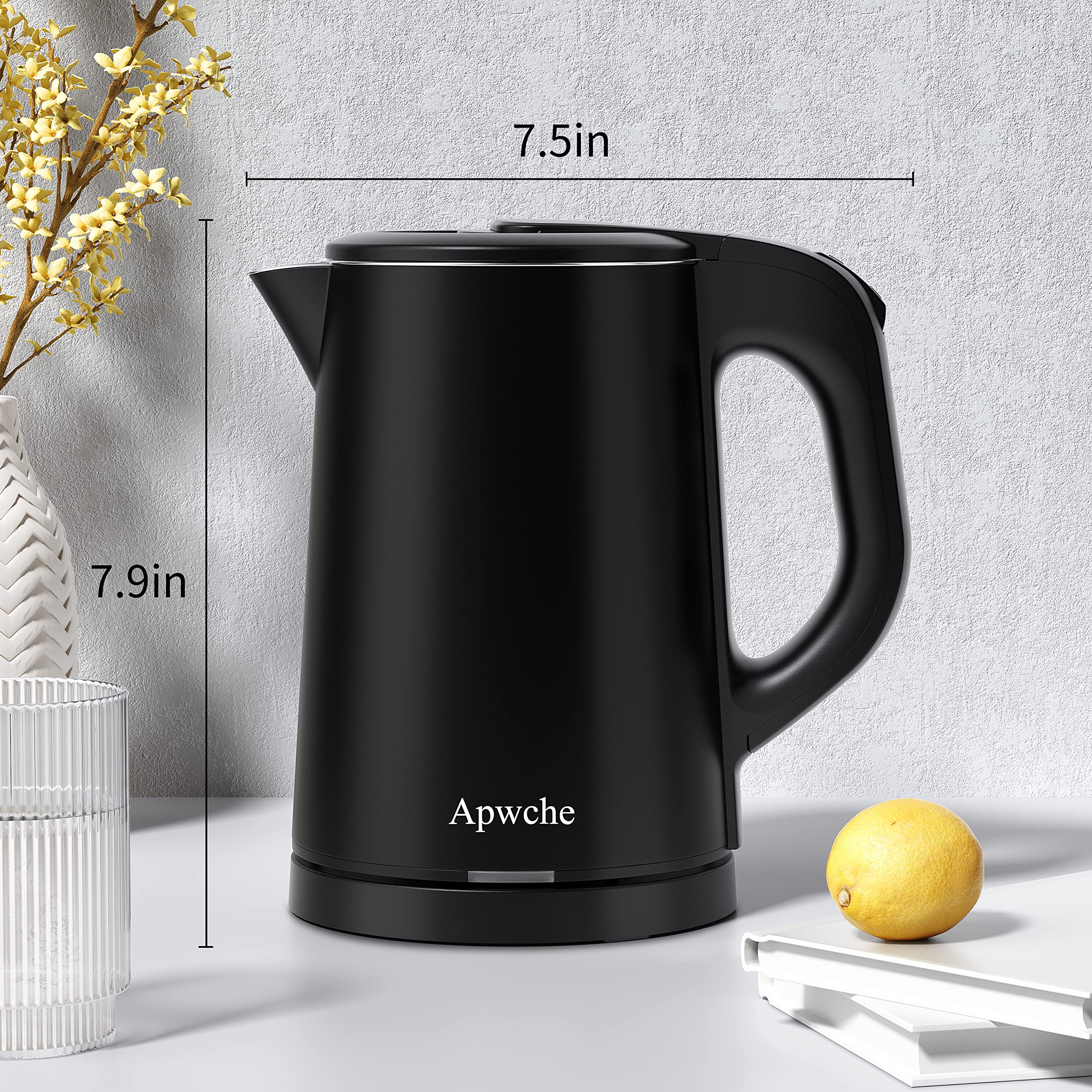 Portable Electric Kettle 27oz/0.8L - 304 Stainless Steel Travel Tea Kettle with Auto Shut-Off - Fast Boiling Mini Water Heater for Office, Dorm, Camping & Business Trips (Black)