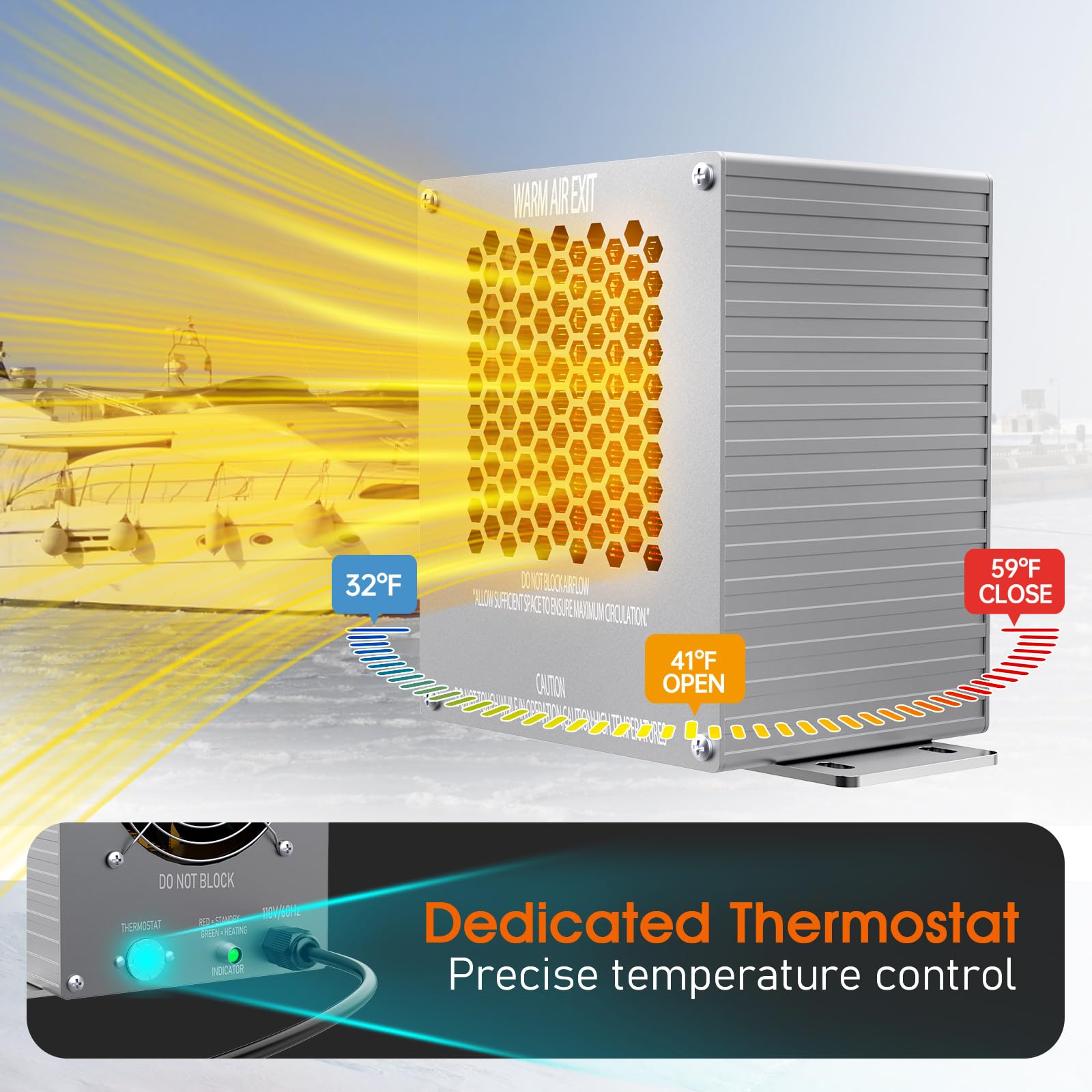 700W Marine Boat Heater - Waterproof Engine Compartment Heater for Safe Winter Boating