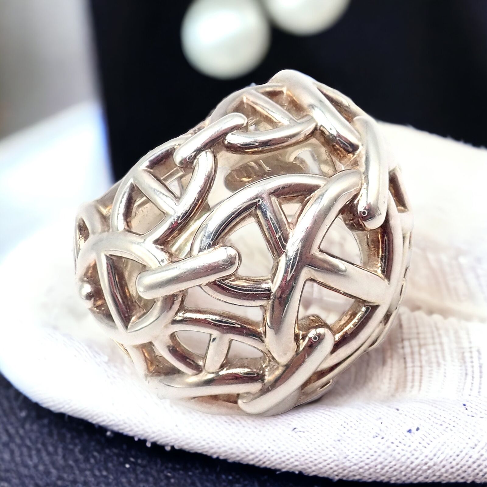 Authentic Hermes Sterling Silver Large Chaine D'anchre Dome Ring Size 4.5 - Luxury Jewelry for Women, Perfect for Parties, Weddings & Special Occasions