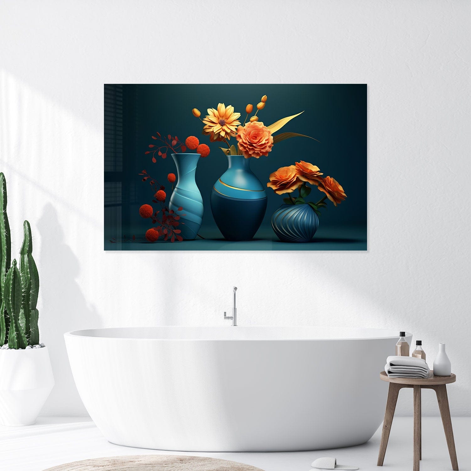 Portrait Flowers Tempered Glass Wall Art - Elegant Floral Home Decor for Living Room, Bedroom & Office - Shatterproof & Stylish