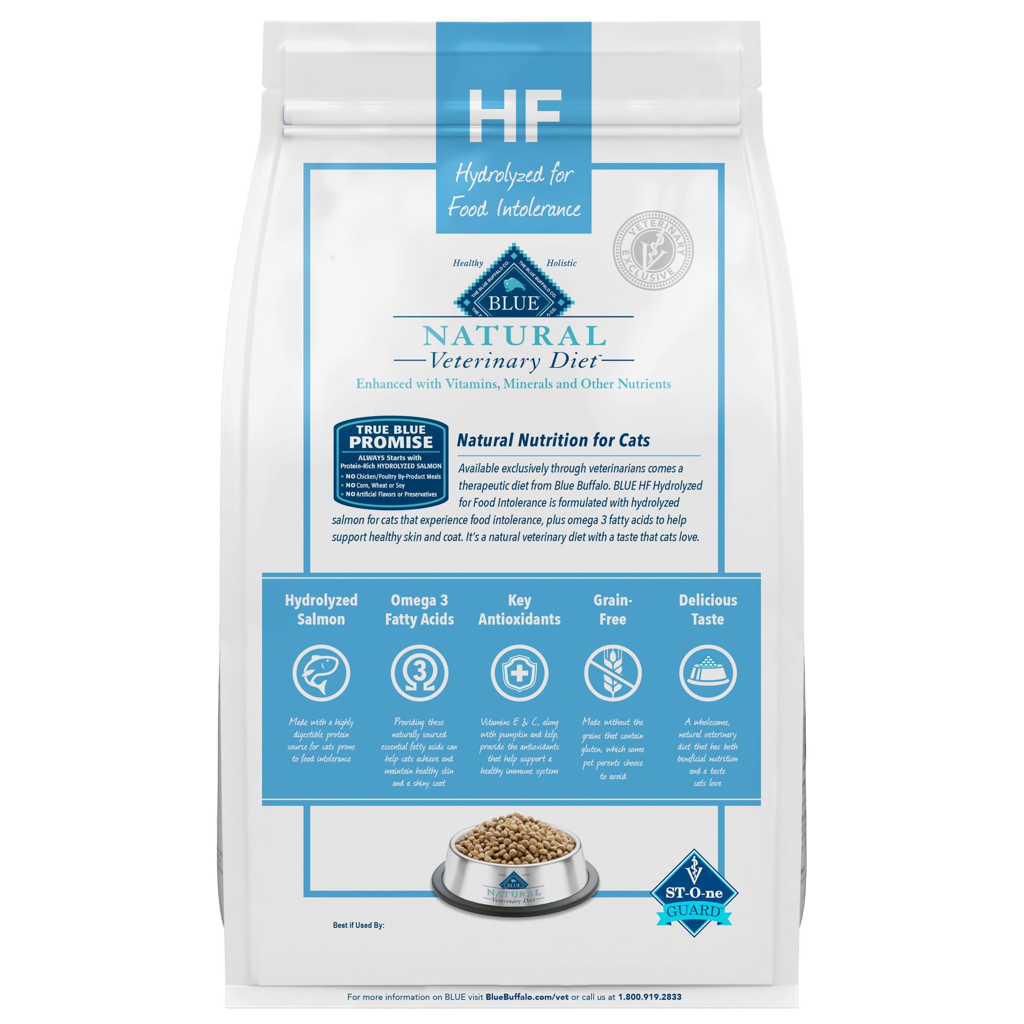 Blue Buffalo Natural Veterinary Diet HF Hydrolyzed Dry Cat Food for Food Intolerance - Salmon Flavor, 7 lb Bag - Vet Prescription Required | Hypoallergenic Cat Food for Sensitive Stomach & Skin Allergies