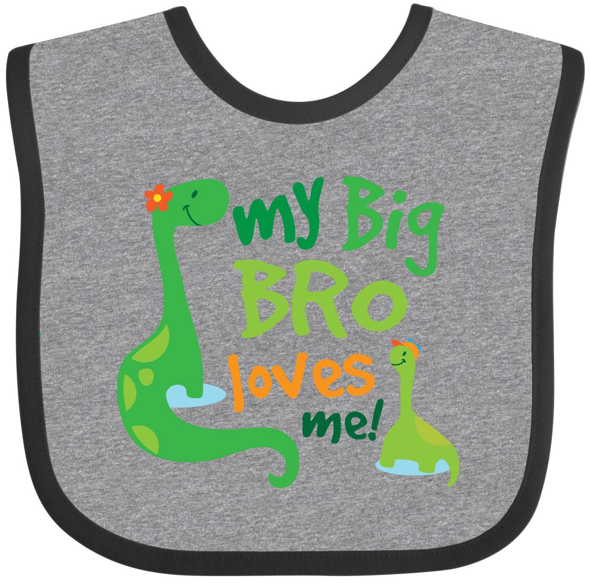 Inktastic My Big Bro Loves Me Dinosaur Brother Baby Bib - Soft Cotton Drool Bib for Toddlers & Infants - Perfect for Feeding Time, Daycare & Sibling Photo Shoots