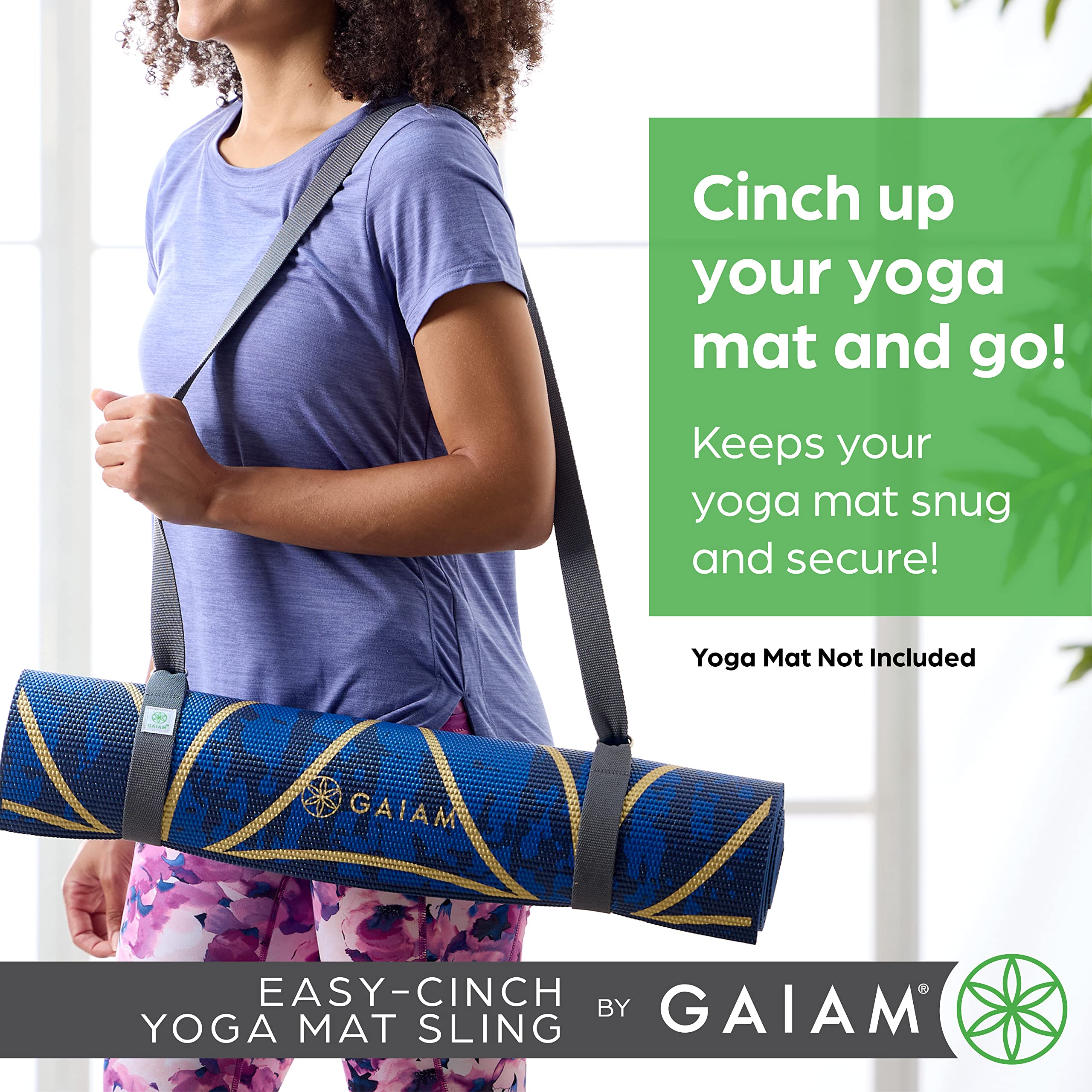 Gaiam Easy-Cinch Yoga Mat Sling - Durable Adjustable Carrying Strap with Metal D-Rings for Secure Fit | Perfect for Yoga, Pilates & Gym | Convenient Hands-Free Transport (No Mat Included)