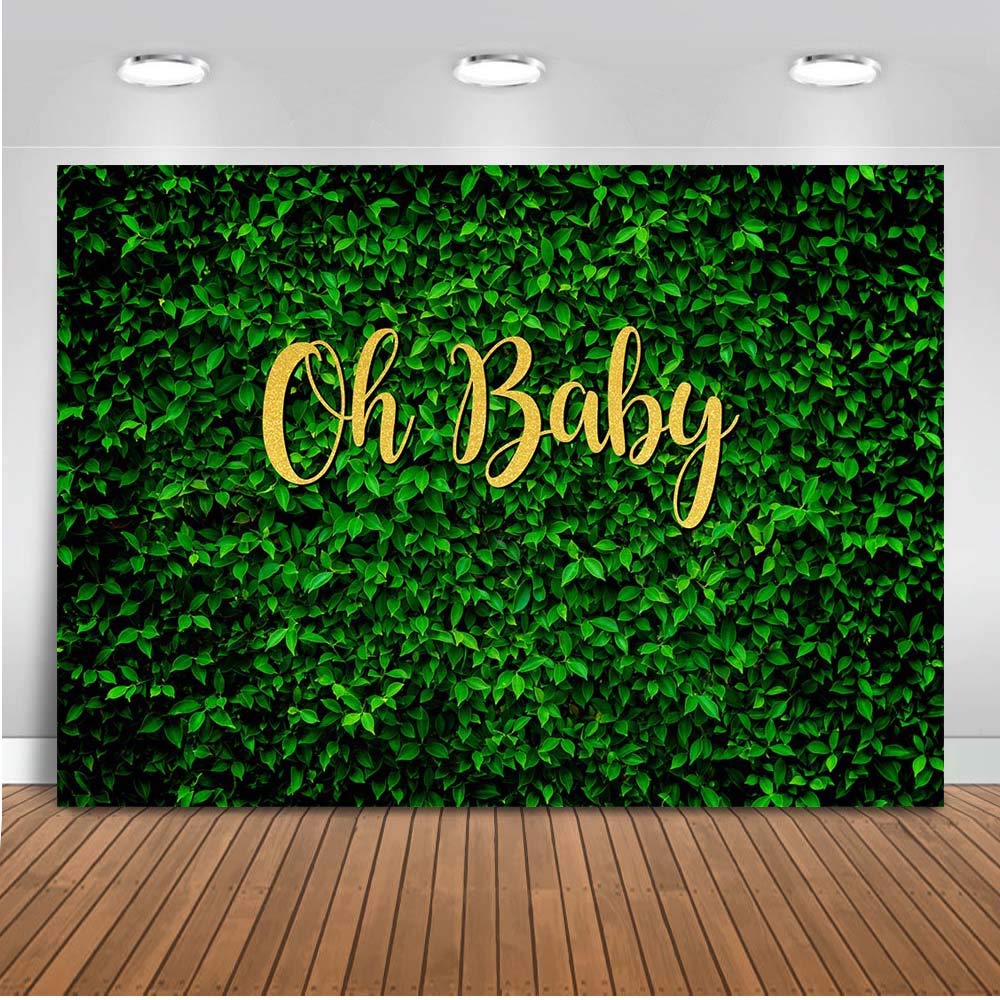 Green Leaves Baby Shower Backdrop - 5'x3' Safari Grass Wall Hedge Photo Booth Background for Oh Baby Party Decorations & Photography - Perfect for Jungle Theme Baby Showers, Gender Reveals, and Birthday Parties