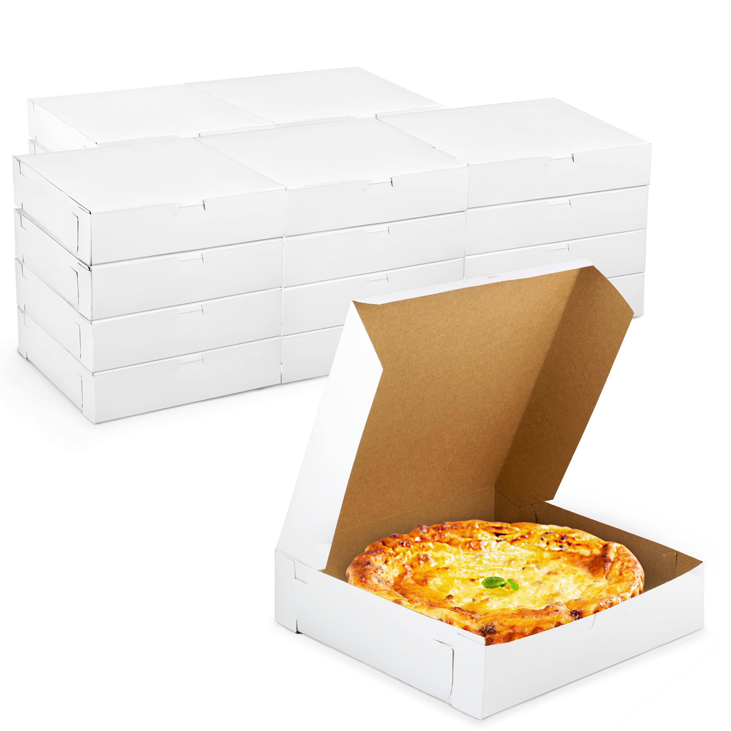 250 Pack White Bakery Boxes 10x10x2.5 Inch - Square Pie Boxes for Cookies, Cheesecake, Chocolate Strawberries & Desserts | Bulk Cardboard Food Containers | Perfect for Bakeries, Catering & Party Treats