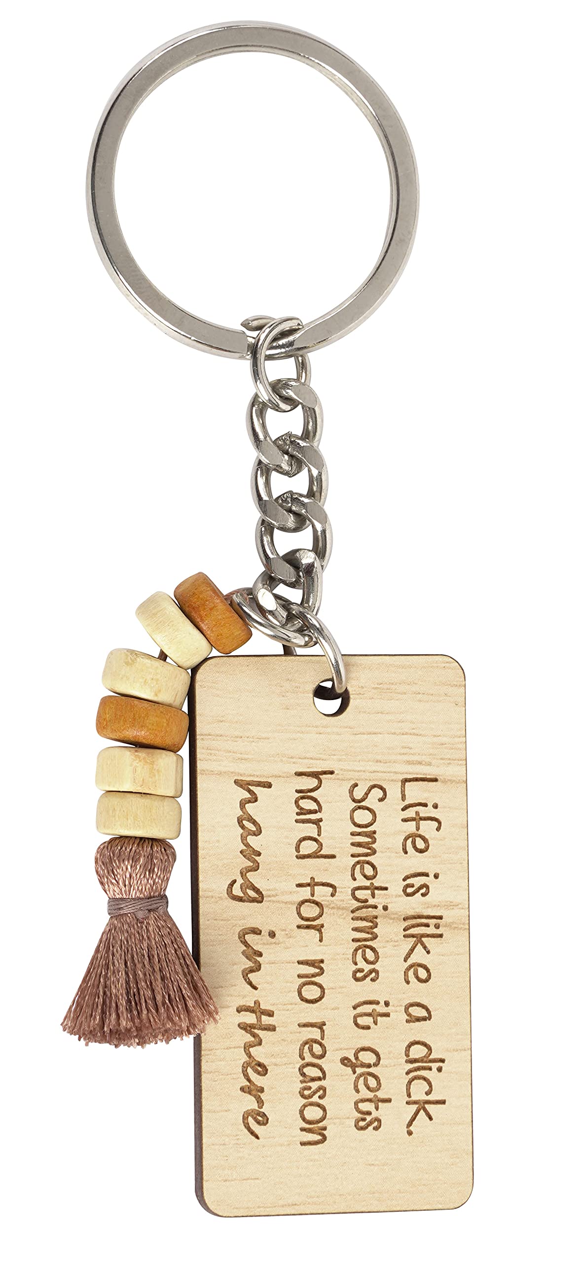 Funny Wood Engraved Keychain - Life Is Hard Sometimes Hang In There Motivational Gift for Friends, Coworkers | Perfect for Daily Use, Office Decor, Car Keys & Backpack Accessories