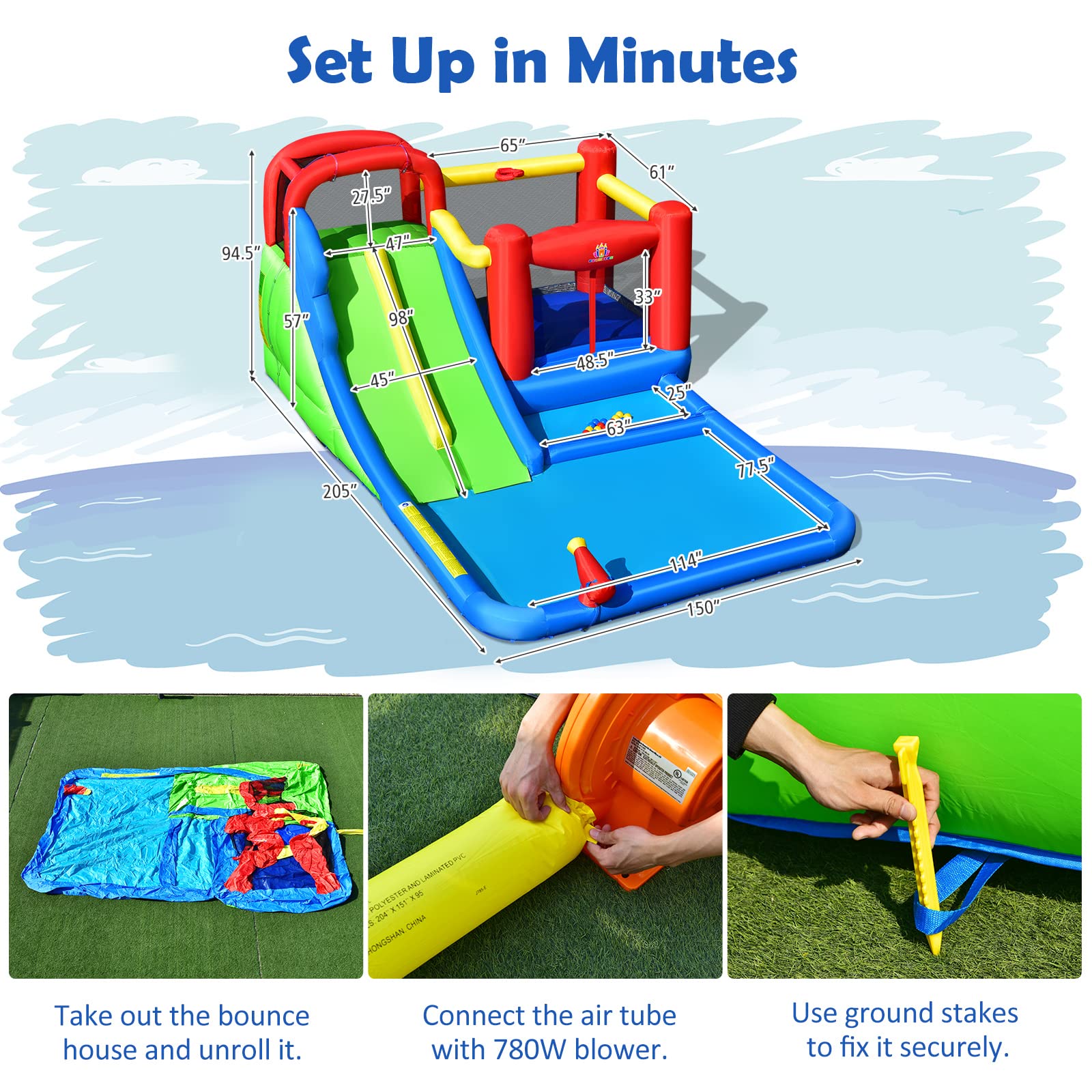 **HONEY JOY 7-in-1 Giant Inflatable Water Slide & Bounce House - Double Long Slide, Splash Pool, Backyard Water Park for Kids & Adults (Blower Not Included) - Perfect for Summer Parties, Birthdays & Outdoor Fun**