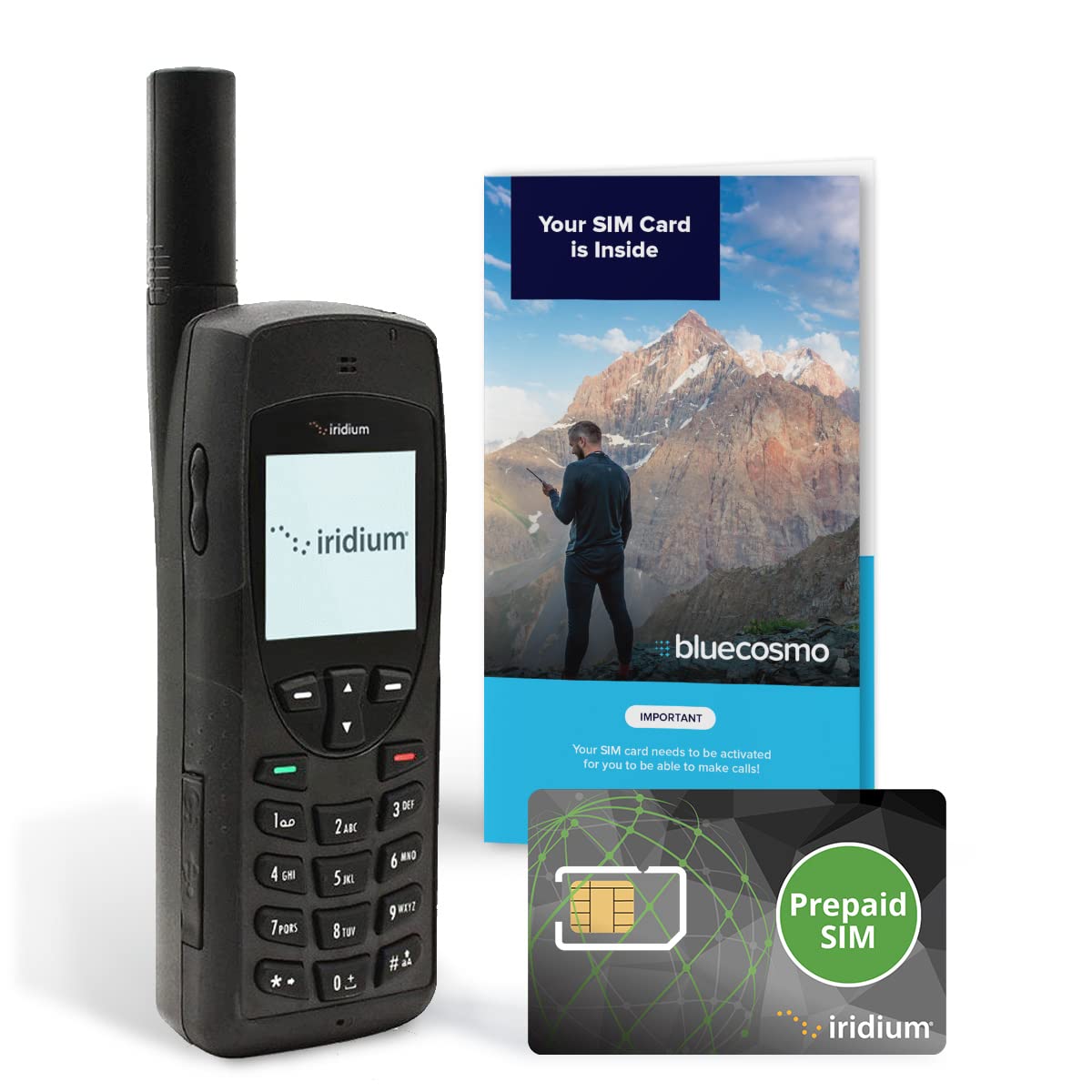 BlueCosmo Iridium 9555 Satellite Phone Bundle - Global Satellite Phone with Voice & SMS Text Messaging - Includes Prepaid SIM Card & Online Activation - 24/7 Support - Perfect for Remote Travel, Emergency Communication & Off-Grid Adventures