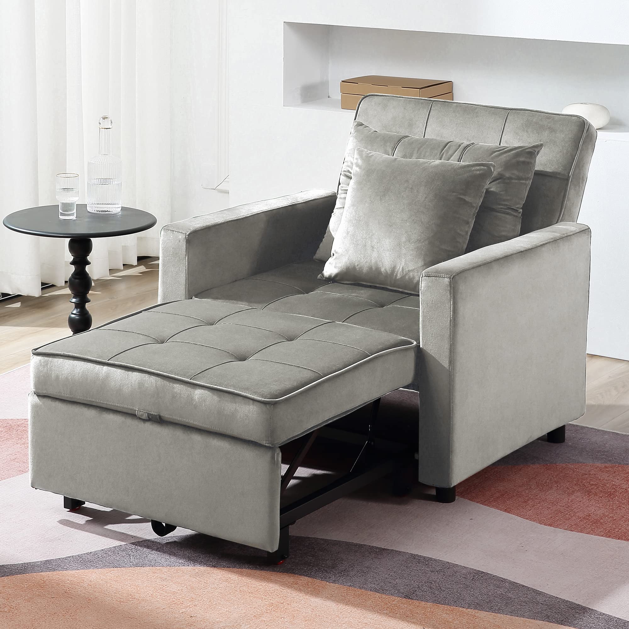 XSPRACER 3-in-1 Convertible Chair Bed - Adjustable Recliner, Armchair & Sofa Bed with Flannel Cover in Sky Gray - Perfect for Small Spaces, Guest Rooms & Studio Apartments