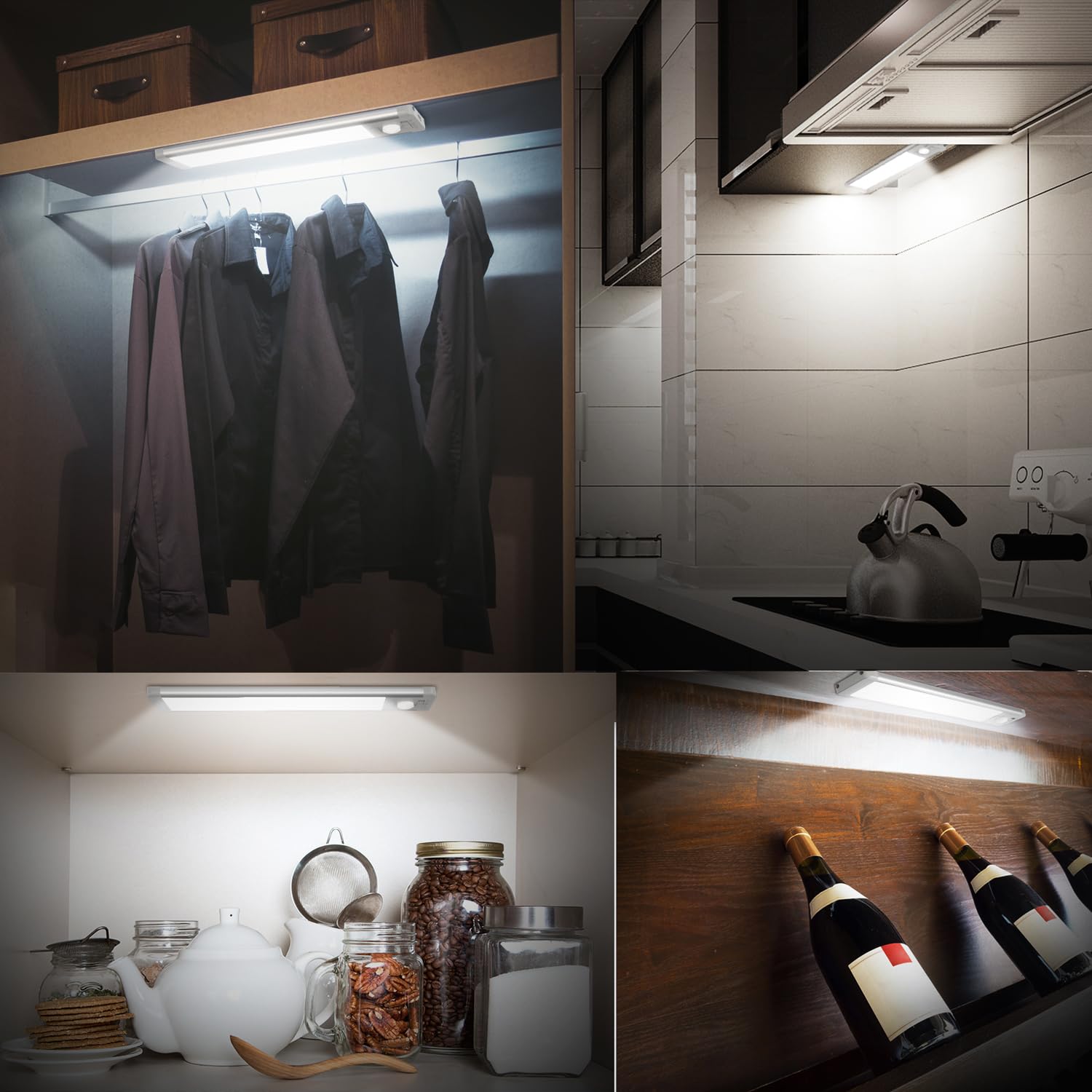 Under Cabinet Lights 30-LED Rechargeable Motion Sensor Lighting - 1000mAh Battery, 3 Pack (7.87 Inch) for Kitchen, Wardrobe, Closet & Laundry - Perfect for Nighttime Safety and Task Illumination